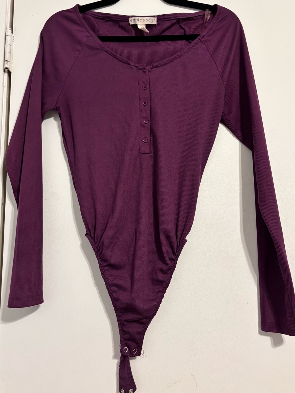 eye candy Long-Sleeve Ribbed One-Piece Bodysuit in Plum